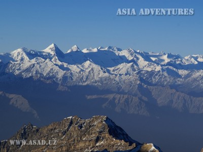 View on the peaks of Afghan Hindukush from the camp (5500m) of K.Marks Peak